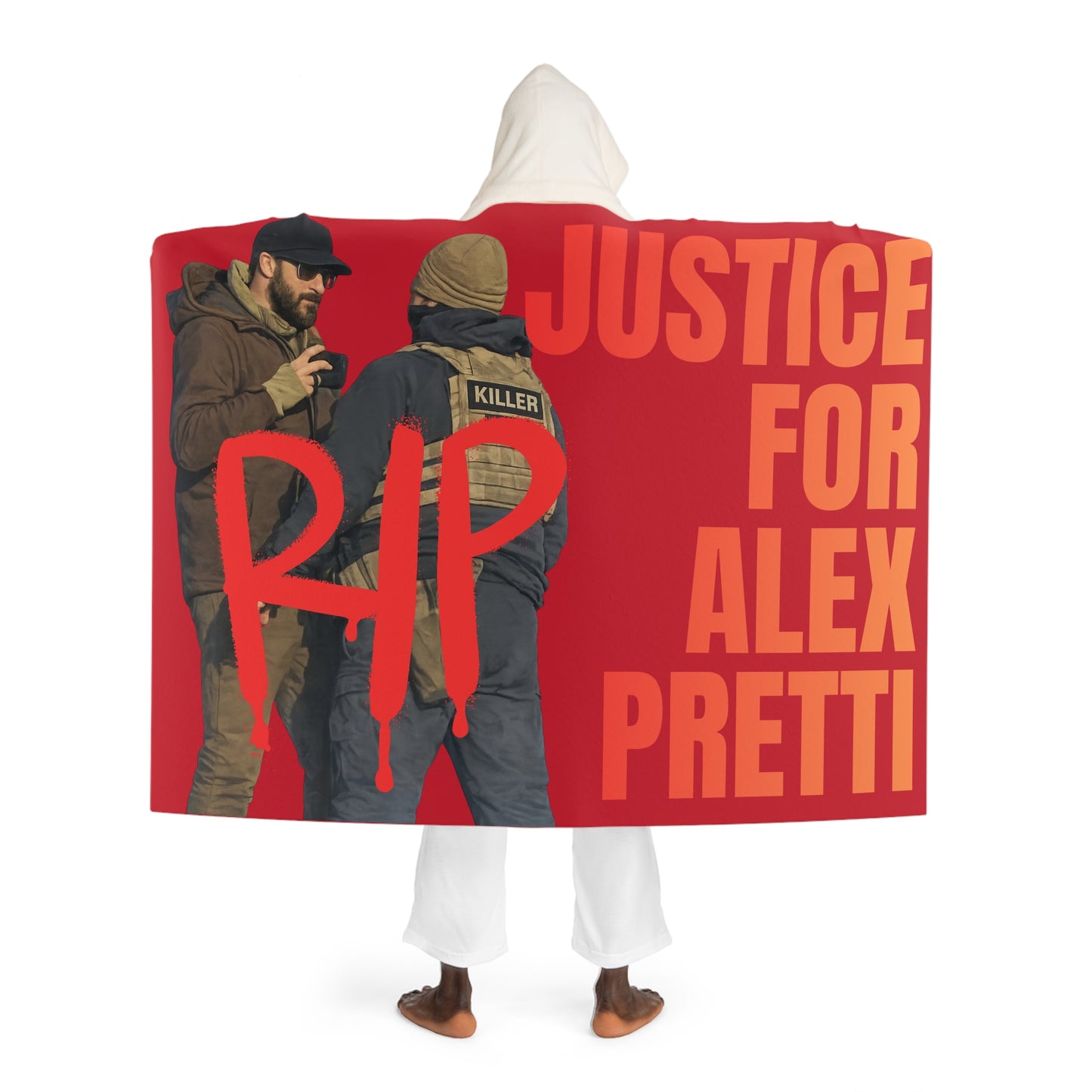 Justice for Alex Pretti Anti ICE Protest Hooded Sherpa Fleece Blanket