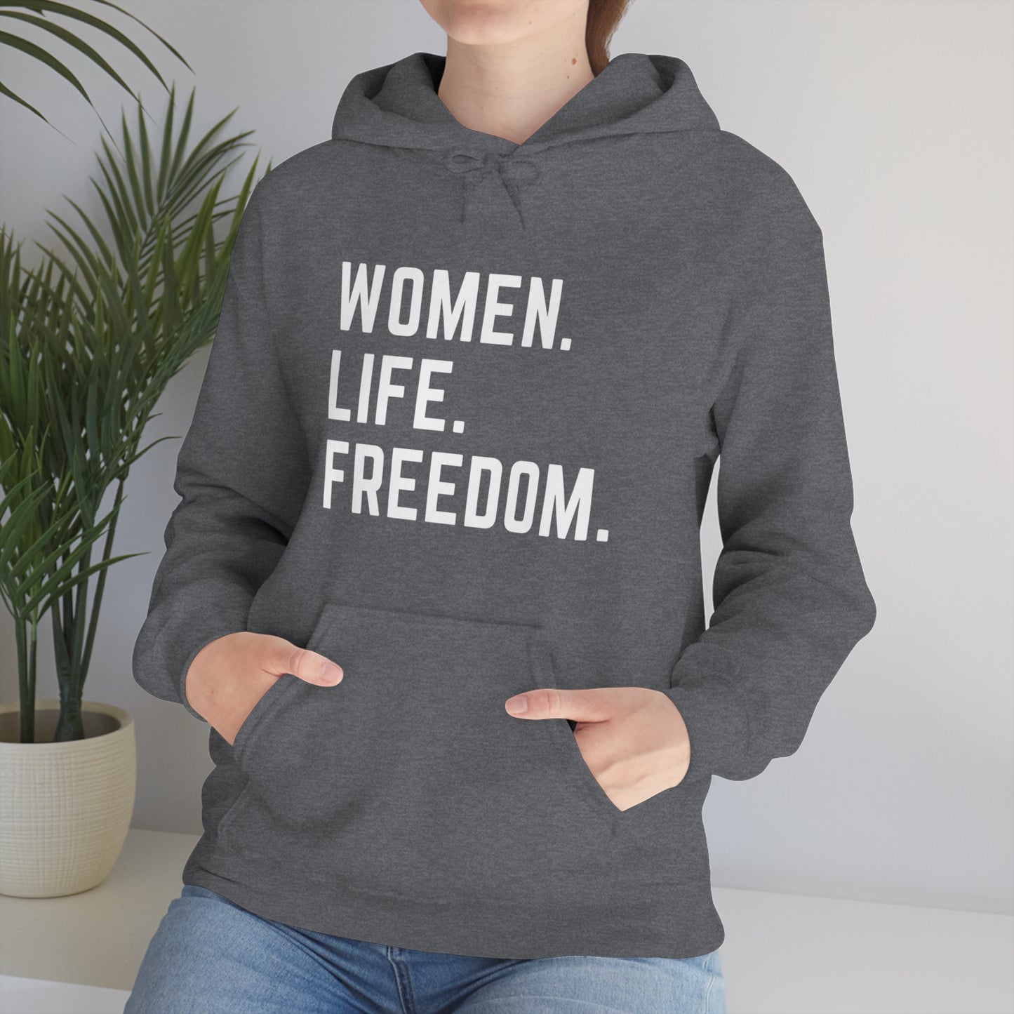 Heathered Grey Unisex Women, Life, Freedom Heavy Blend™ Hooded Sweatshirt
