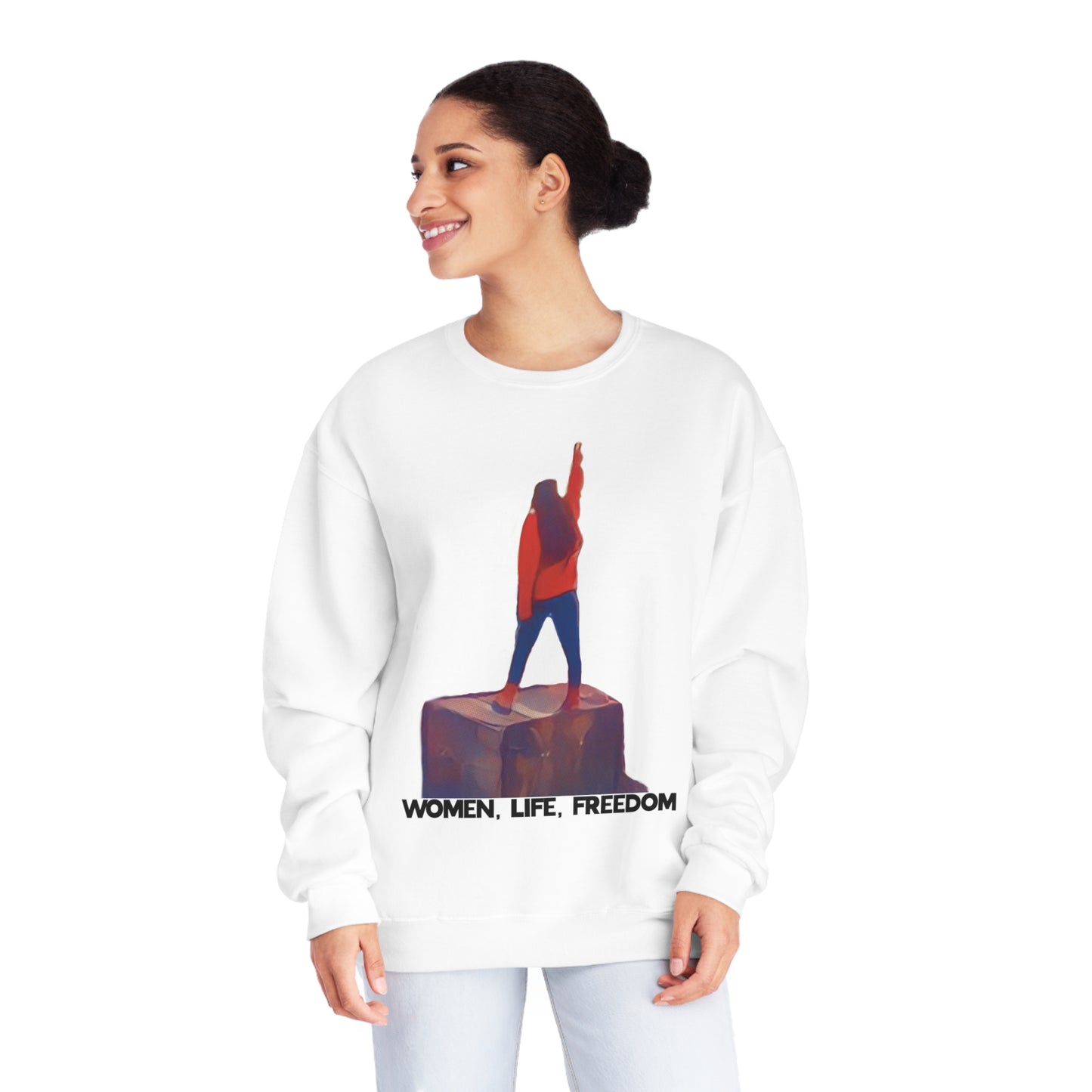 Women, Life, Freedom, Mahsa Amini Iran Protests Unisex NuBlend® Crewneck Sweatshirt, 25% goes to charity