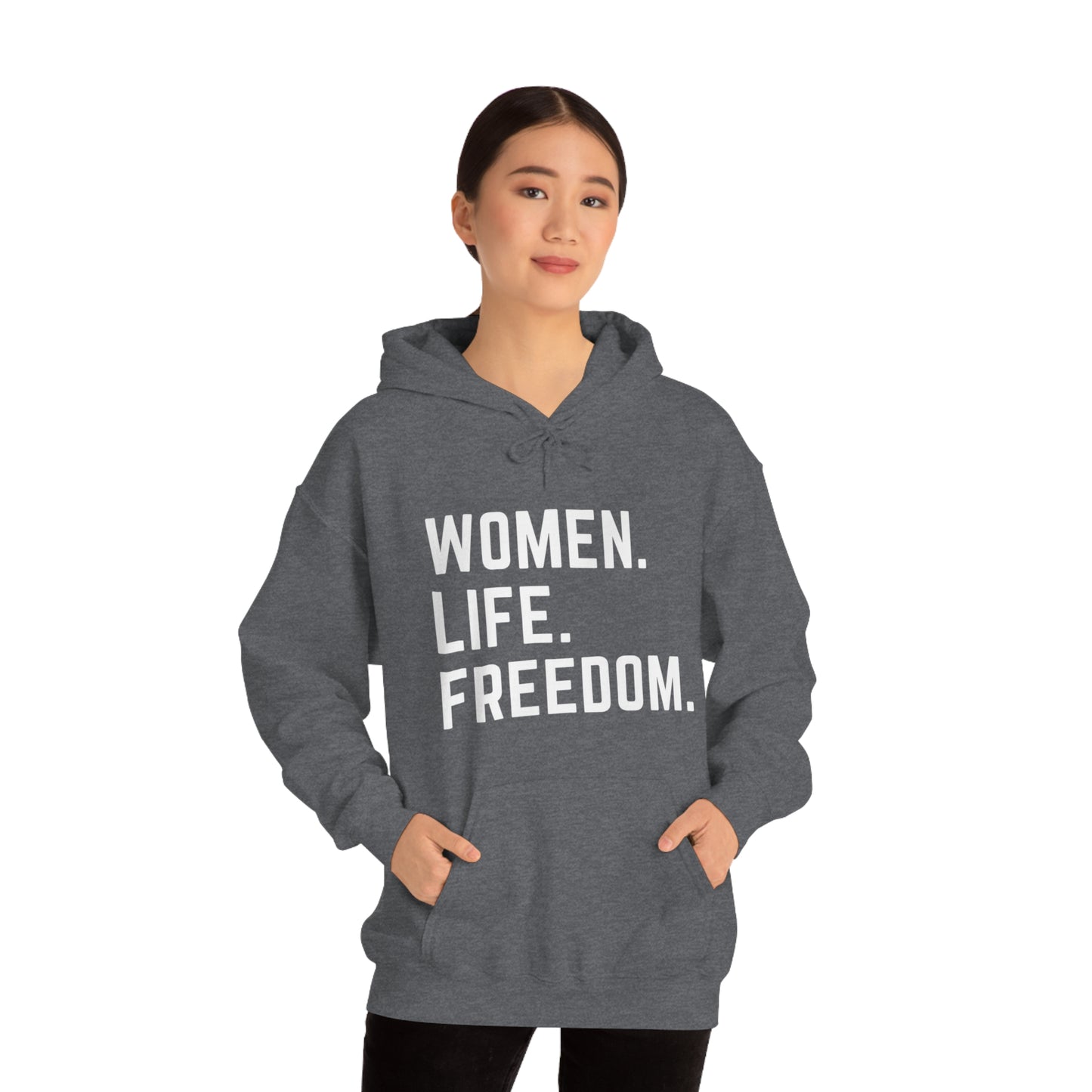 Heathered Grey Unisex Women, Life, Freedom Heavy Blend™ Hooded Sweatshirt