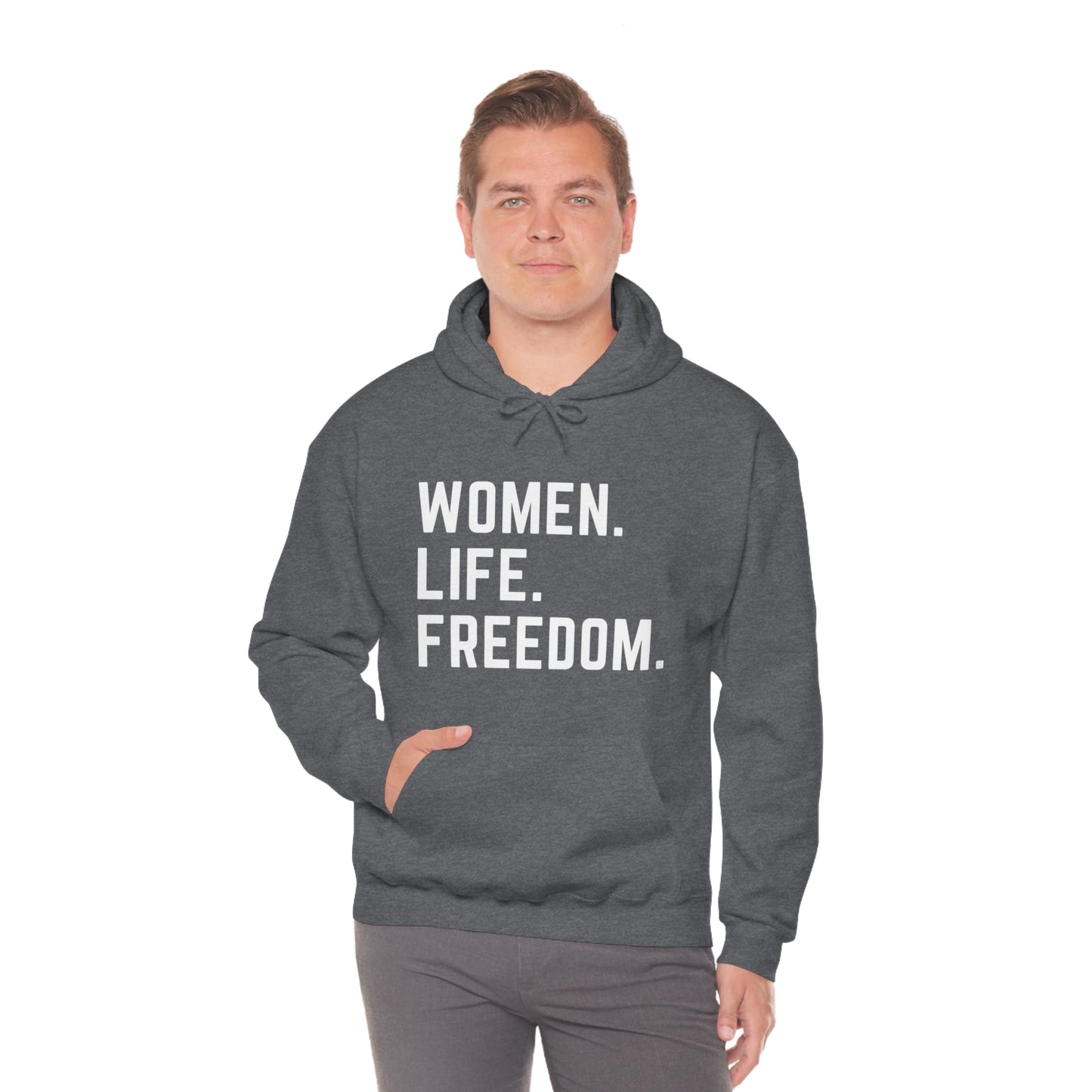 Heathered Grey Unisex Women, Life, Freedom Heavy Blend™ Hooded Sweatshirt