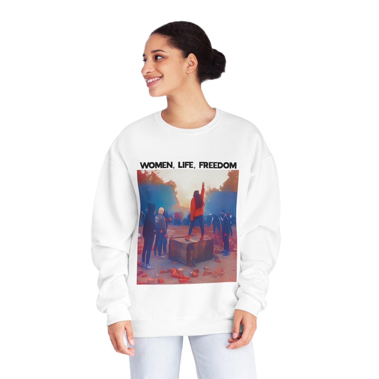 Women Life Freedom Iran Protests Unisex NuBlend® Crewneck Sweatshirt, 25% goes to Charity