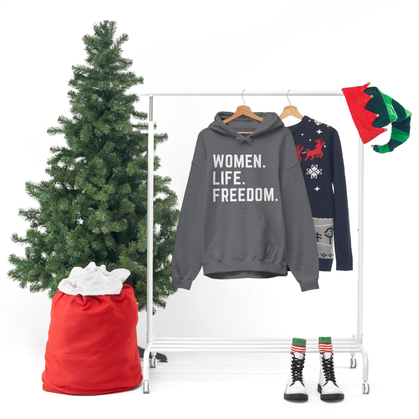 Heathered Grey Unisex Women, Life, Freedom Heavy Blend™ Hooded Sweatshirt