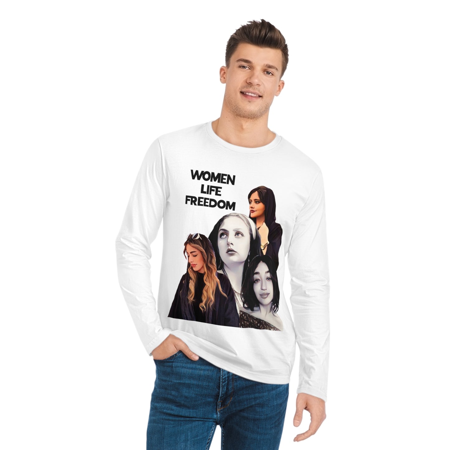 Women Life Freedom Stand with Iran Stanley/Stella Unisex Organic Ring-Spun Combed Cotton Shuffler Beautiful Long Sleeve Tee SHIPS FROM GERMANY