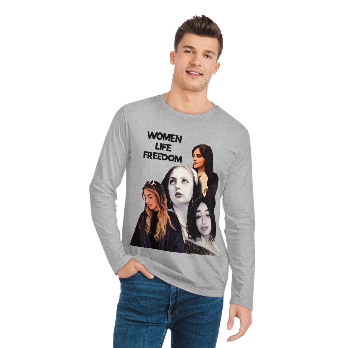 Women Life Freedom Stand with Iran Stanley/Stella Unisex Organic Ring-Spun Combed Cotton Shuffler Beautiful Long Sleeve Tee SHIPS FROM GERMANY