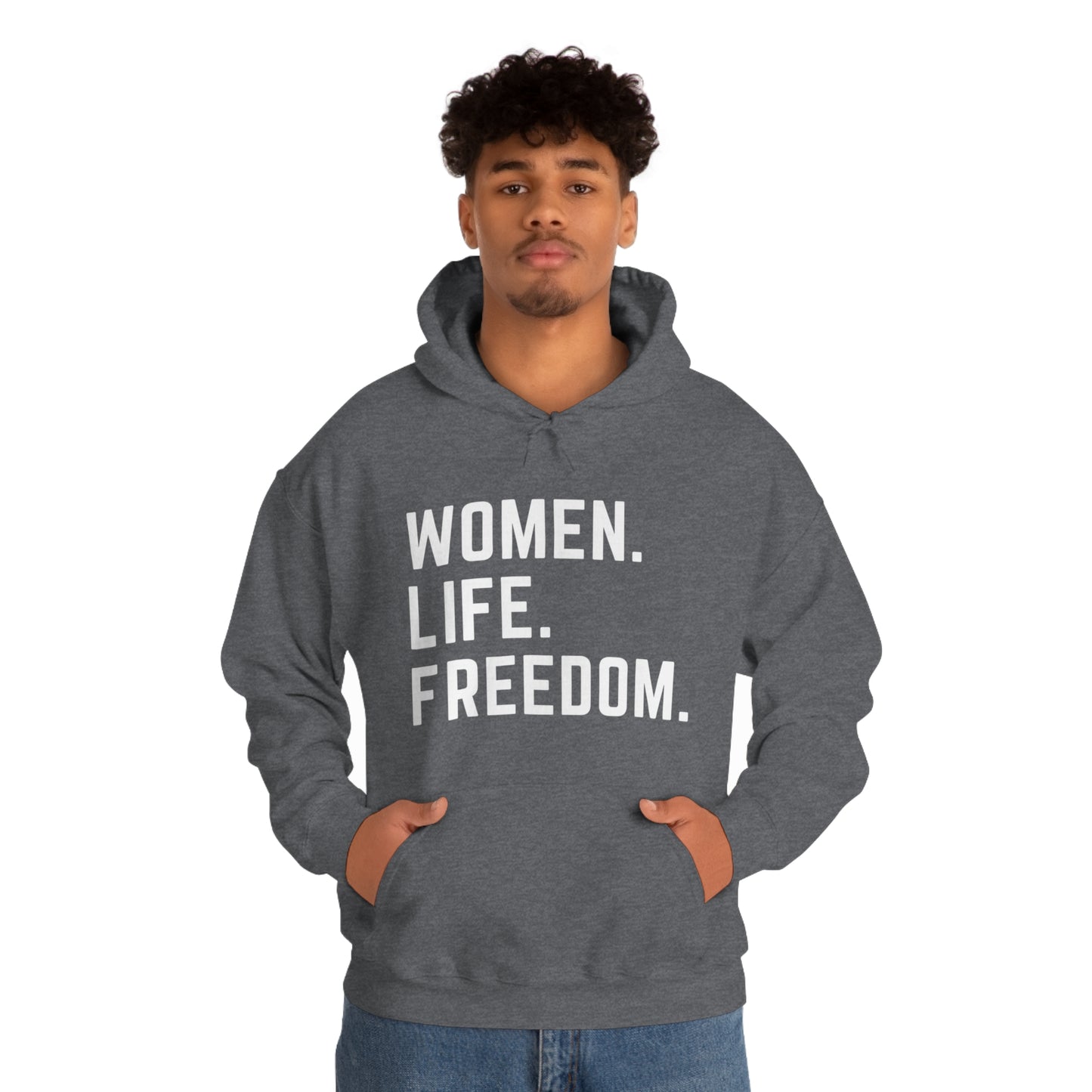 Heathered Grey Unisex Women, Life, Freedom Heavy Blend™ Hooded Sweatshirt