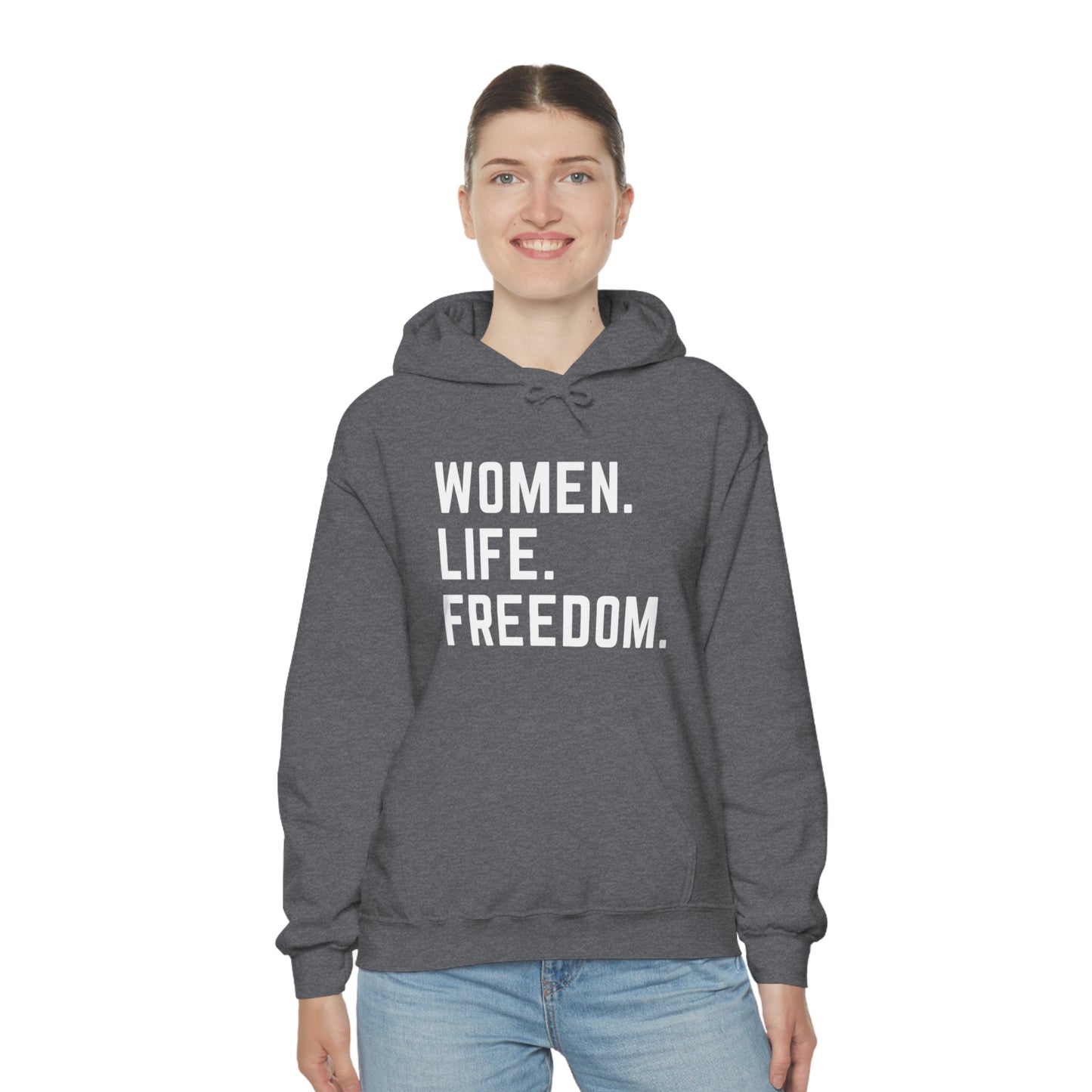 Heathered Grey Unisex Women, Life, Freedom Heavy Blend™ Hooded Sweatshirt