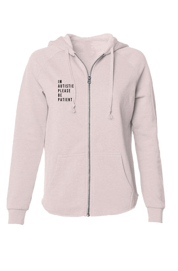 I’m autistic please be patient Womens Lightweight Wash Zip Hoodie