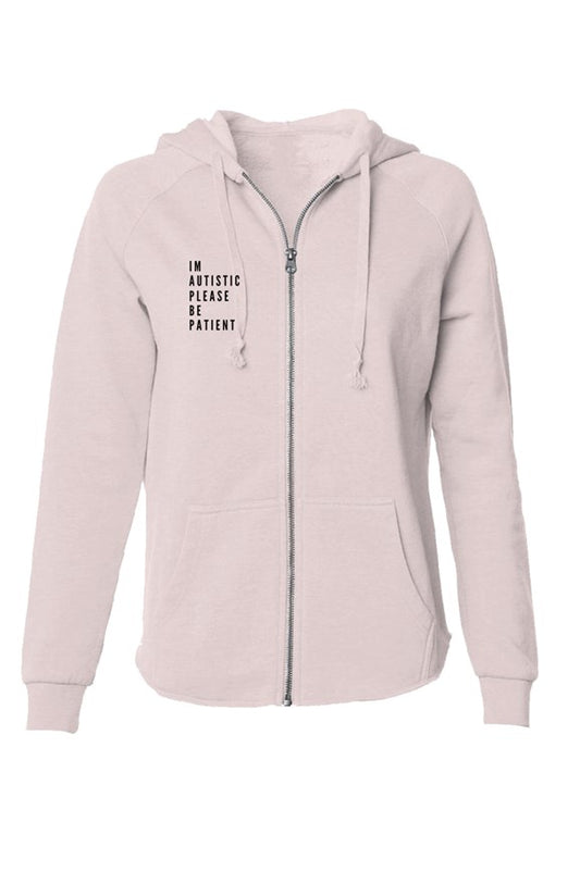 I’m autistic please be patient Womens Lightweight Wash Zip Hoodie