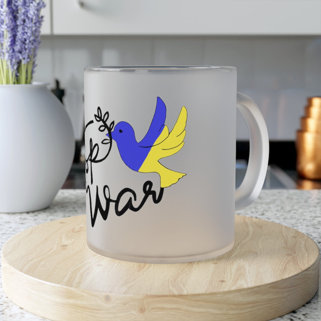 Stop War Ukraine Frosted Glass Mug