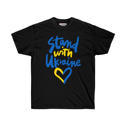 Stand with Ukraine Unisex Ultra Cotton Tee, shirts for a cause, 25% to charity, help Ukraine, gifts that give back, help Ukraine Shirt for a Cause