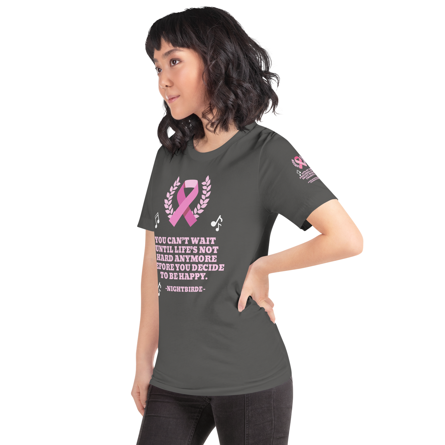 Unisex Inspirational breast cancer You can’t wait Until life’s not hard anymore Before you decide to be happy t-shirt NightBird Quote